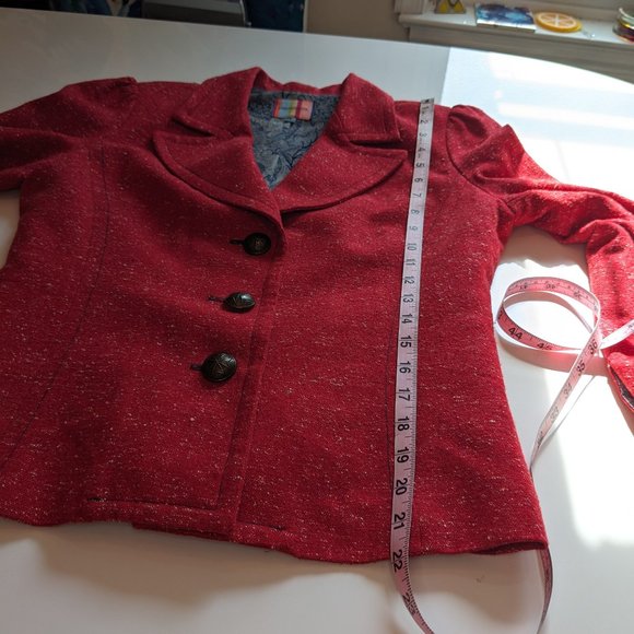 Petro Zillia Vintage Y2K Wool Blend Nubby Woven Wide Lapel Blazer in Faded Red - Picture 14 of 15